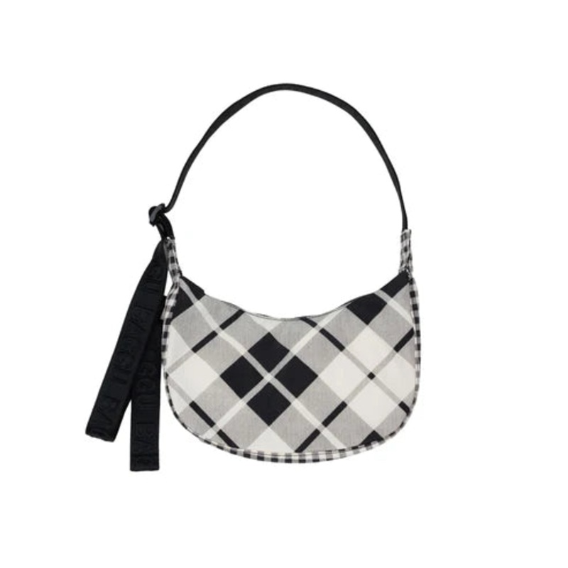 Small Nylon Crescent Bag: Mixed Plaid