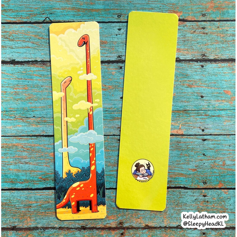 Kelly Latham Art – Dinosaur Clouds Bookmark – Cute Funny Dinos Brontosaurus Clear Hanging Bag