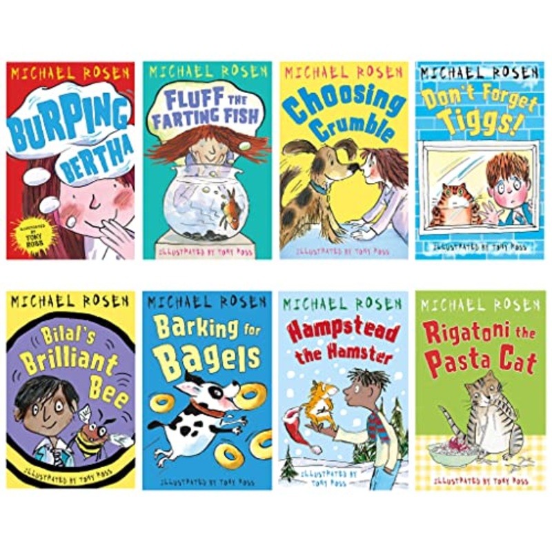 Michael Rosen 8 Book Collection: Burping Bertha,Fluff the Farting Fish, Bilal’s Brilliant Bee & More – Fun Kids Stories with Tiggs,Hampstead & Rigaton