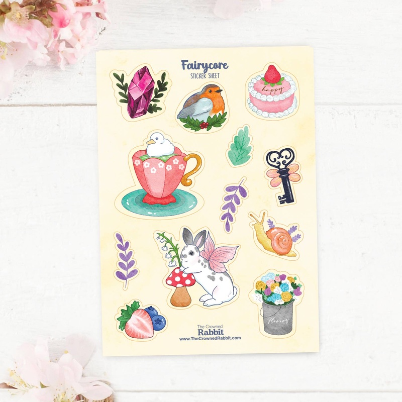 The Crowned Rabbit – Fairycore Vinyl Sticker Sheet, Fairy Stickers