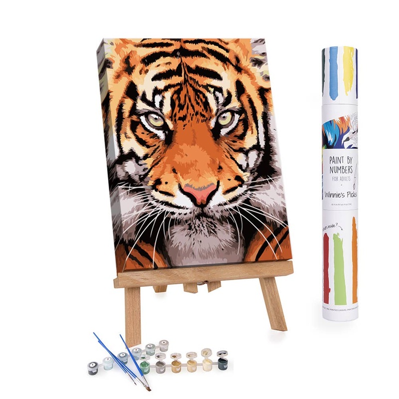 Tiger Face, by Aron Gadd – DIY Paint By Numbers Kit 20x16in