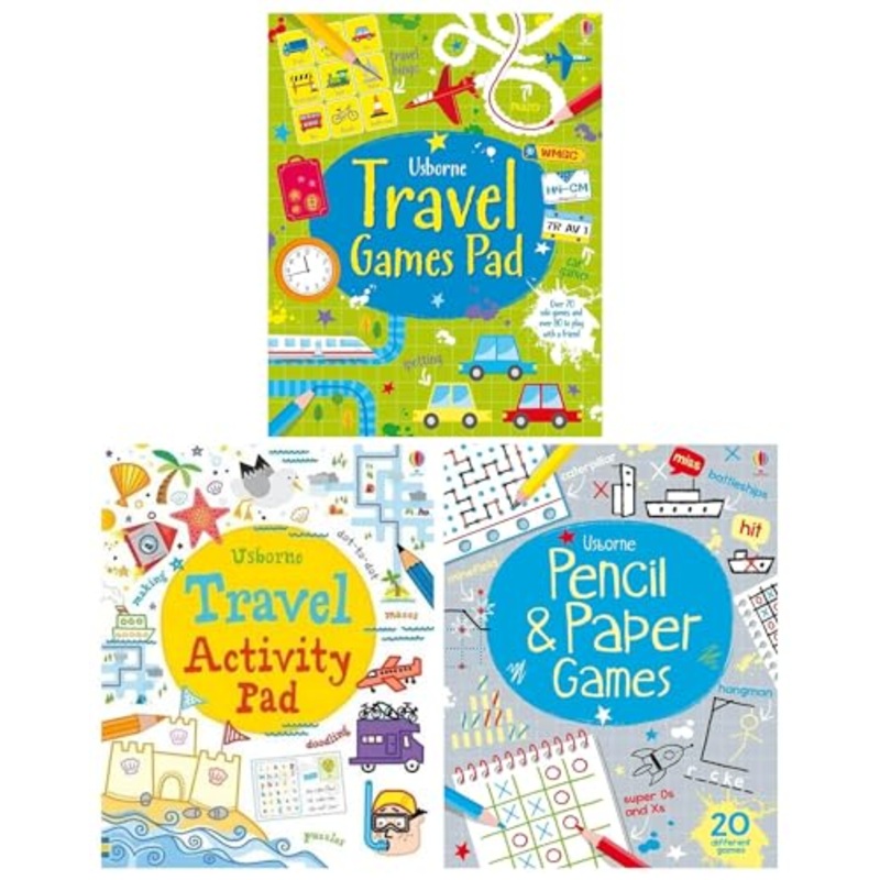 Usborne Travel Activity & Games Tear-Off Pads 3 Books Collection Set (Travel Activity Pad, Pencil And Paper Games & Travel Games Pad)
