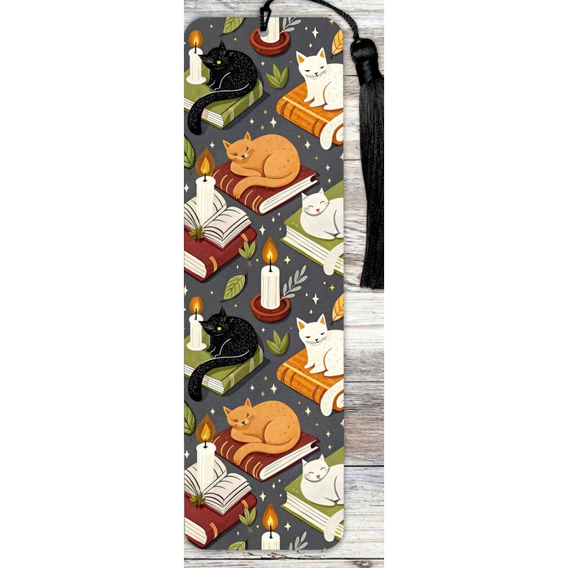 Metal Bookmark – Fall Cats with Books