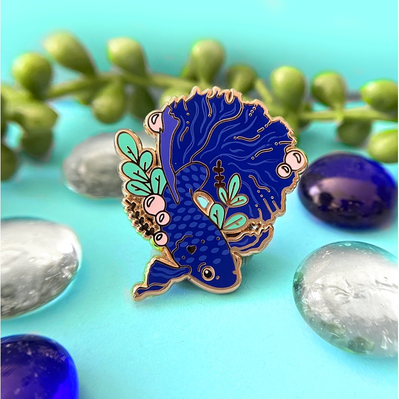 The Crowned Rabbit – Blue Betta Fish Enamel Pin