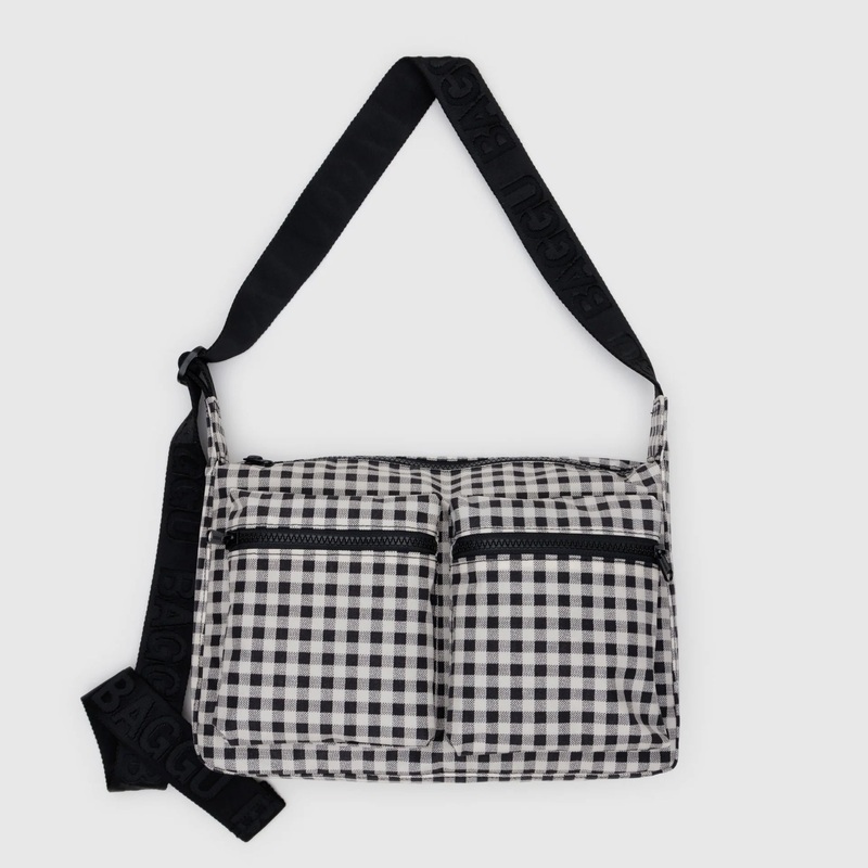 Medium Cargo Crossbody: Black & White Gingham