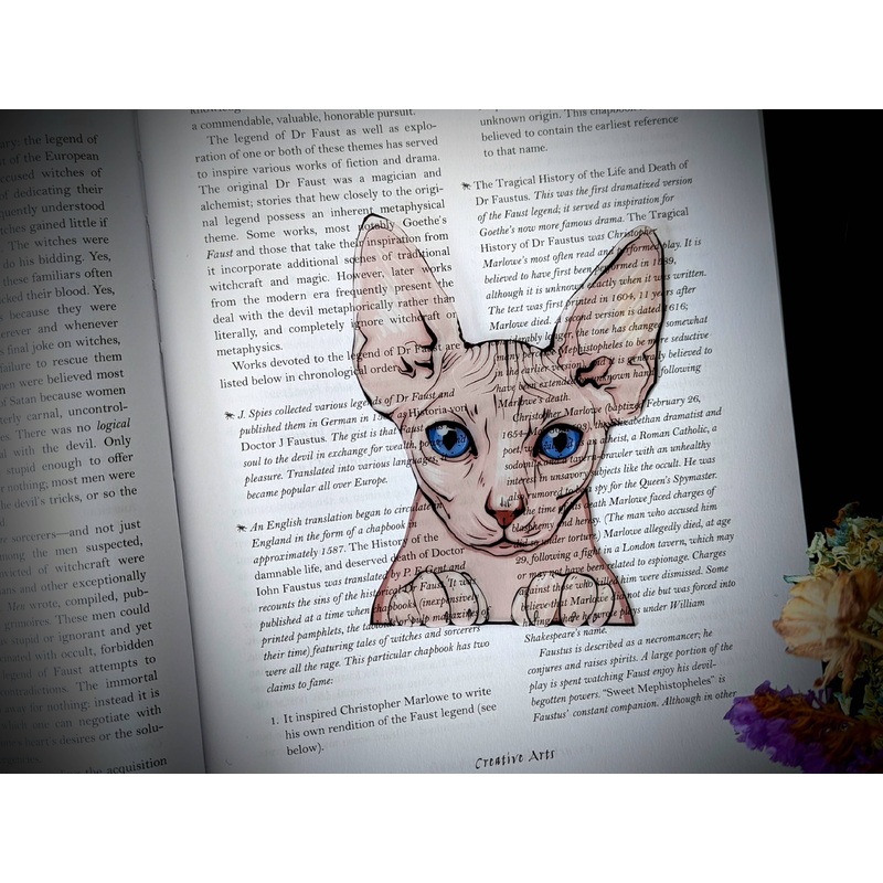 Dark Veinlet – Clear Bookmark – Sphinx Cat Hairless Goth Gothic Horror