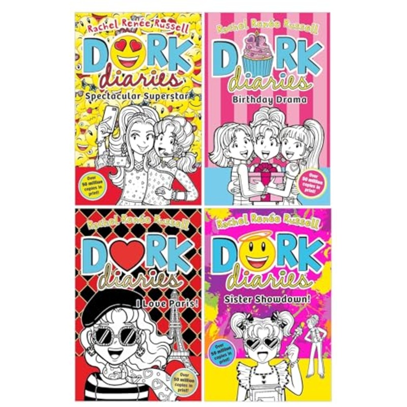 Dork Diaries Collection 4 Books Set (Volume 13-16) By Rachel Renee Russell (Birthday Drama!, Spectacular Superstar, I Love Paris!, Sister Showdown!)