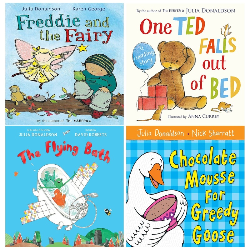 Julia Donaldson Early Readers Collection 4 Books Set (The Flying Bath, One Ted Falls Out of Bed, Freddie and The Fairy, Chocolate Mousse for Greedy Goose)