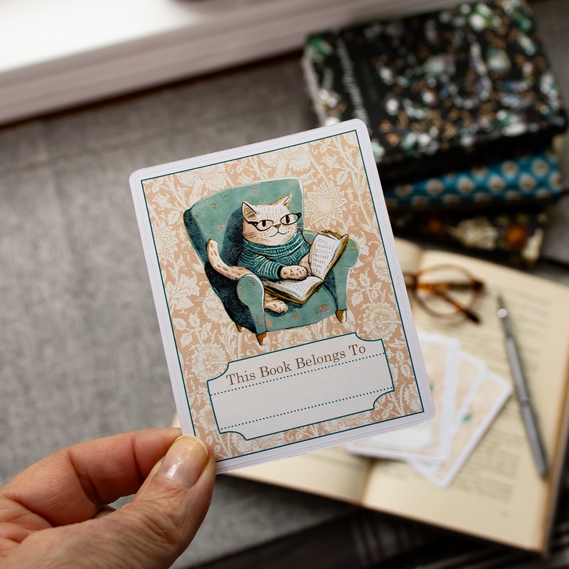 Bookplate Stickers – Cozy Cat : Set of Five