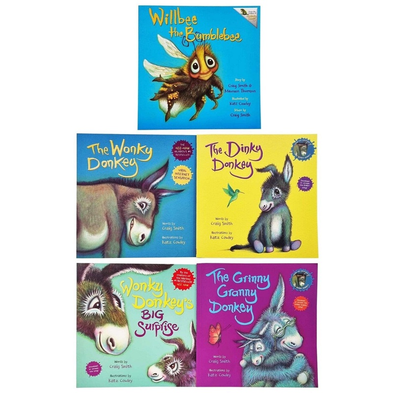Wonky Donkey Series 5 Books Collection by Craig Smith  The Wonky Donkey, Dinky Donkey, Grinny Granny Donkey, Willbee Bumblebee & More