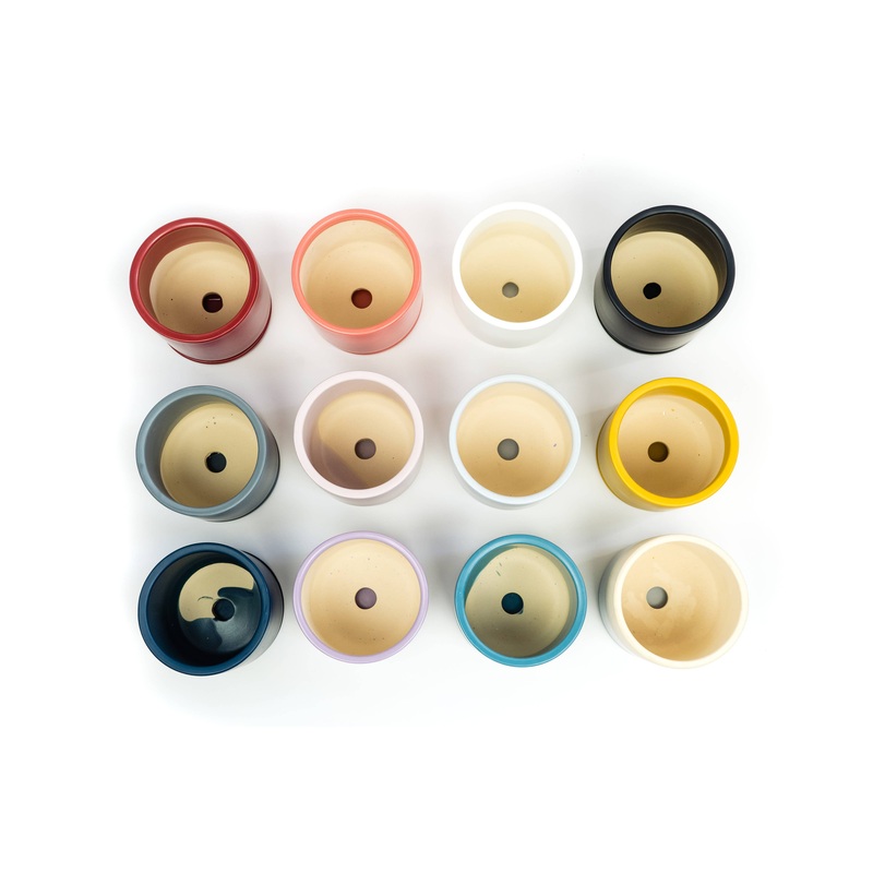 4.5″ Gemstone Cylinder Pots with Water Saucers Top Half Mustard