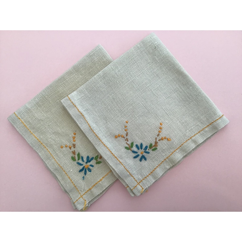 Linen Embroidered Tea Napkins – Set of 2