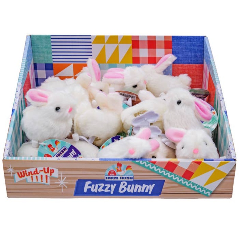 Toysmith – Farm Fresh White Fuzzy Bunny Wind Ups, Spring, Hopping