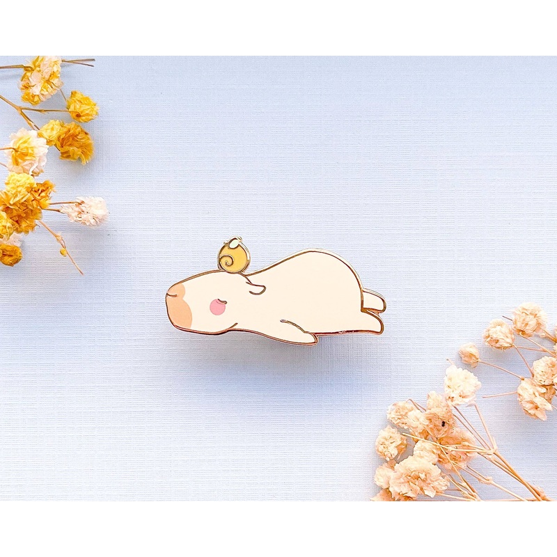Alum and Ink – Curly the Capybara Lying Down Enamel Pin Rubber Pin Back