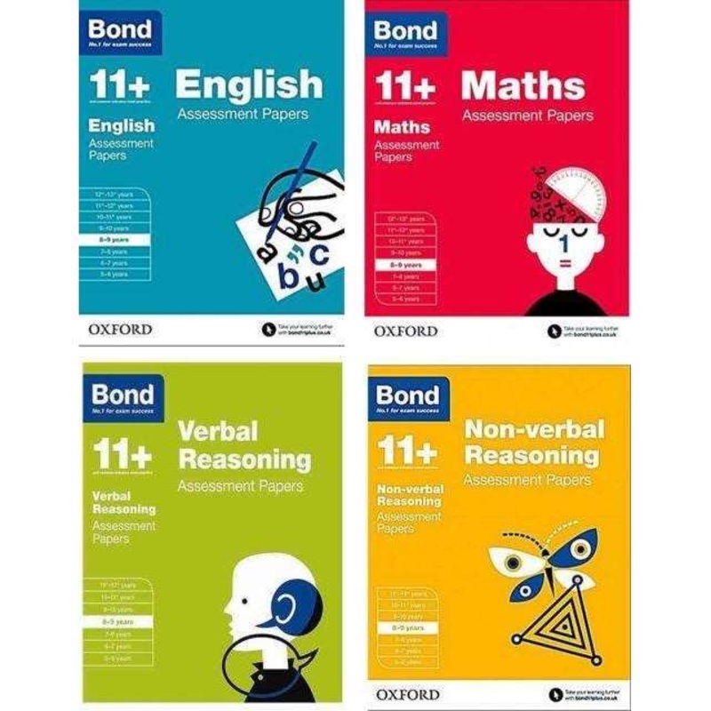 Bond 11+ English 4 Book Set for Ages 89 | Practice Workbooks for Maths, English, Verbal & Non-Verbal | Educational Kids Learning & Fun Activities