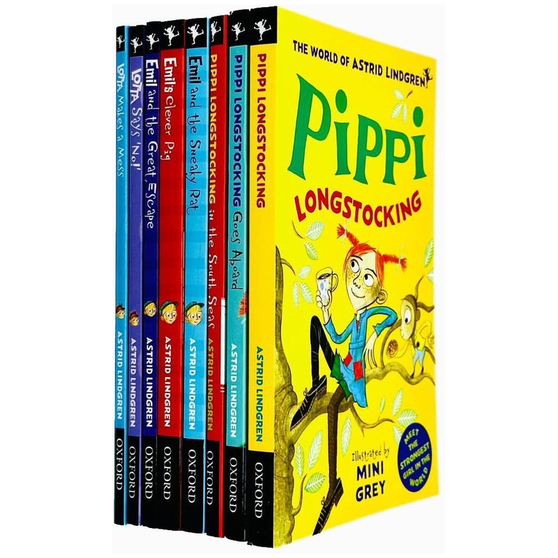 Astrid Lindgren Collection 8 Books Set (Pippi Longstocking, Goes Aboard, in the South Seas,Emil and the Sneaky Rat,Emil’s Clever Pig,Emil and the Great Escape, Lotta Says ‘No!’, Lotta Makes a Mess)