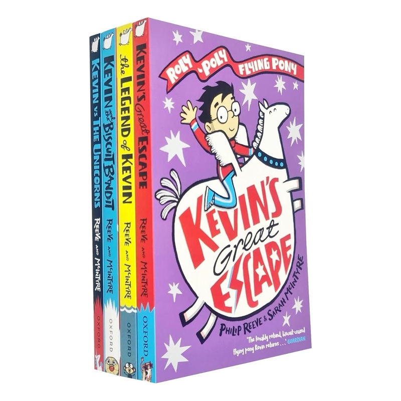 A Roly-Poly Flying Pony Adventure 4 Books Set by Philip Reeve (The Legend of Kevin, Kevin and the Biscuit Bandit,Kevin vs the Unicorns & Kevin's Great Escape)