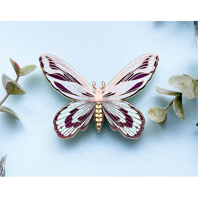 Alum and Ink – Queen Alexandra’s Birdwing (Ornithoptera alexandrae) Butterfly Enamel Pin Rubber Pin Back