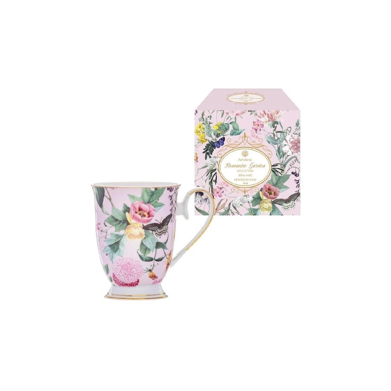 ROMANTIC GARDEN PINK FOOTED MUG