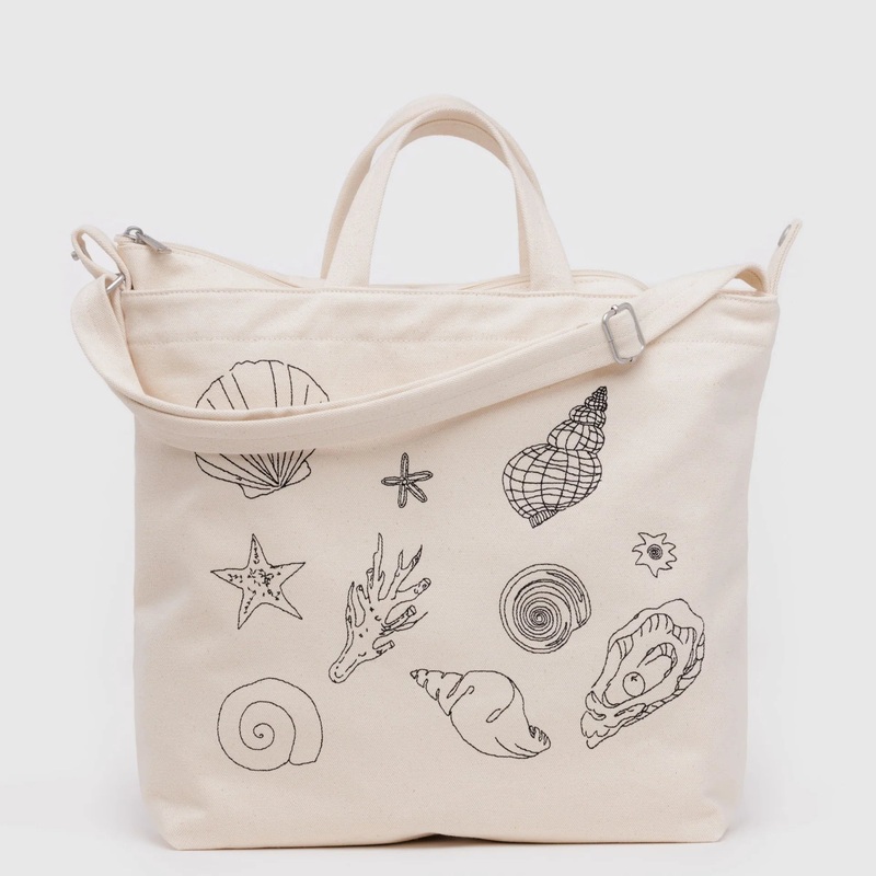 Horizontal Zip Duck Bag: Embroidered Shells