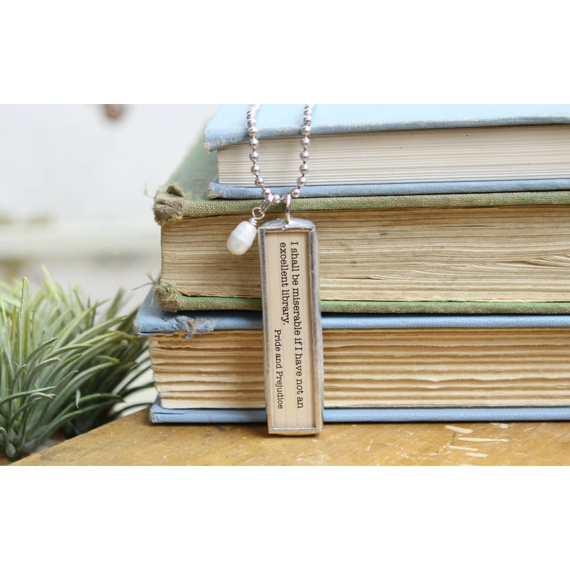 Pride & Prejudice Jane Austen Library Book Charm Necklace