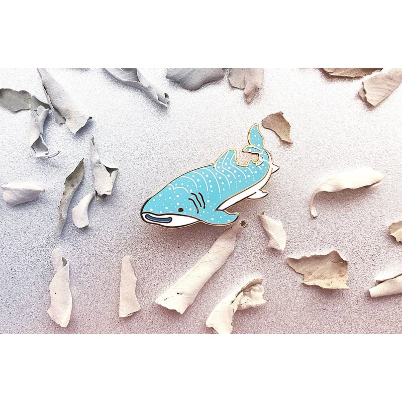 Alum and Ink – Happy Whale Shark Pin: Rubber Pin Back