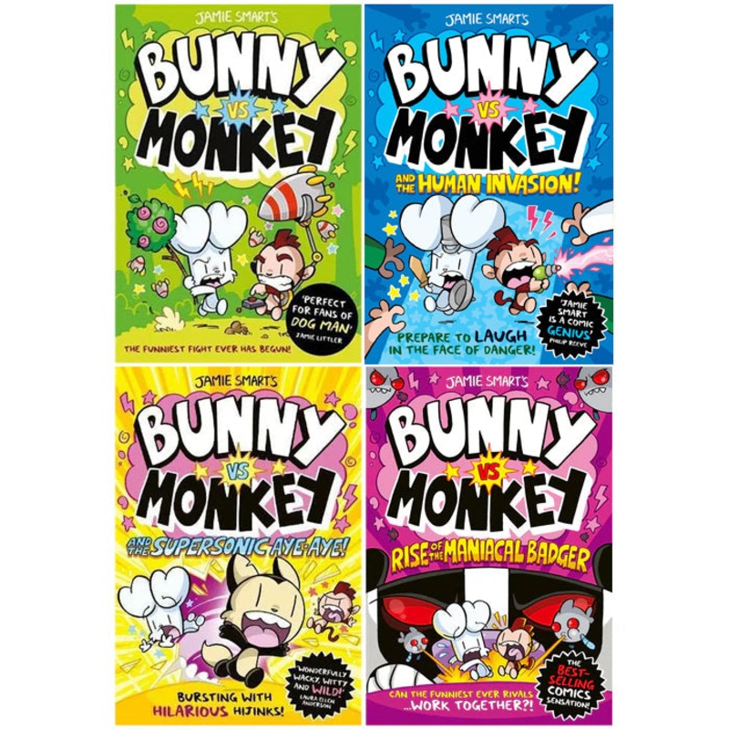 Bunny vs Monkey 4 Books Collection Set by Jamie Smart’s (Bunny vs Monkey, The Human Invasion, The Supersonic Aye-Aye & Rise of the Maniacal Badger)