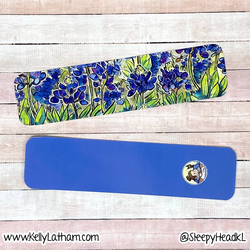 Kelly Latham Art – Texas Bluebonnets Bookmark – Bookstore, San Antonio Dallas Clear Hanging Bag