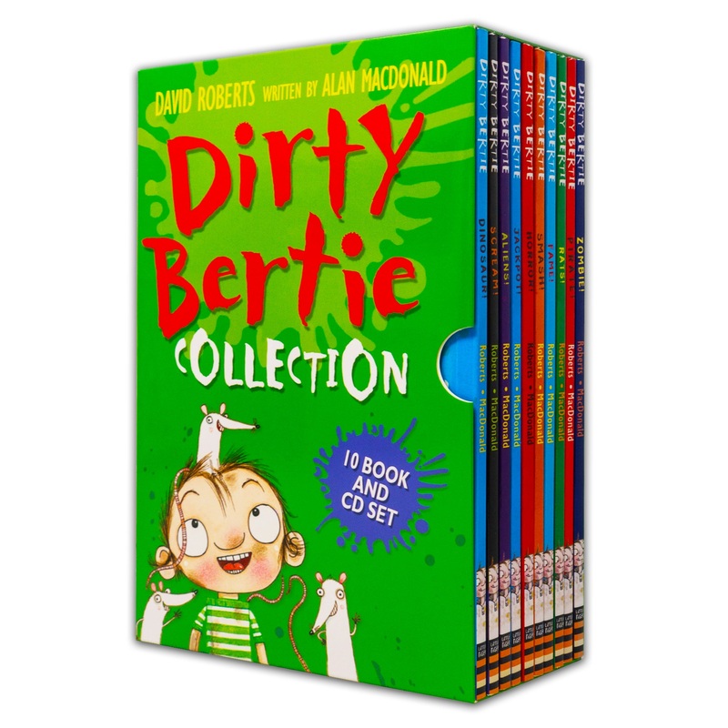 Dirty Bertie Collection 10 Books Box Set with CDs by David Roberts (Zombie!, Pirate!, Rats!, Fame!, Smash!, Horror!, Jackpot!, Aliens!, Scream!…)
