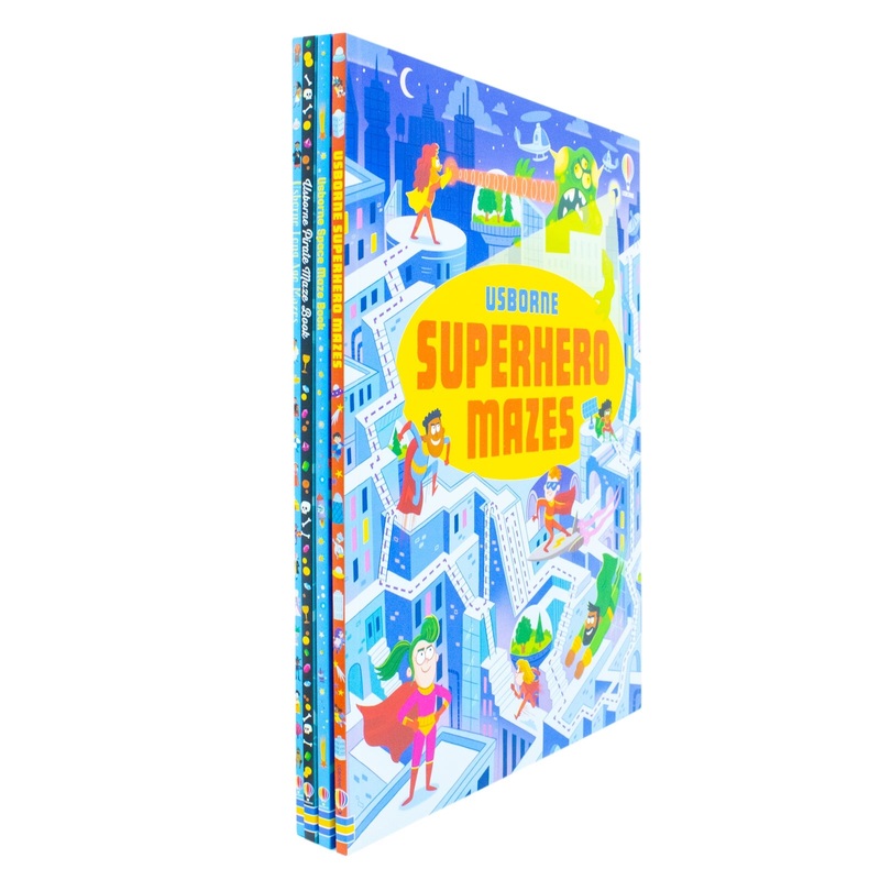 Usborne Maze Series 4-Book Collection Set by Sam Smith & Kirsteen Robson  Fun & Challenging Puzzle Books | Superhero, Pirate, Space & Long Ago Mazes