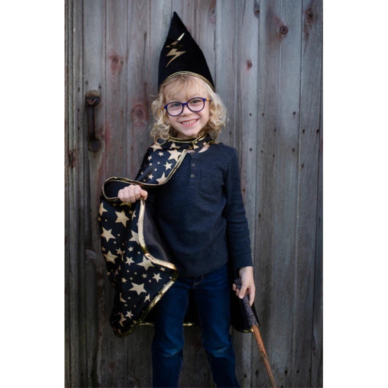 Reversible Wizard Cape & Hat, Black/Gold 4-6