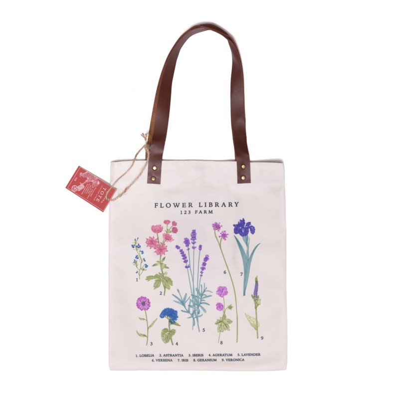 Leather Strap Tote Bag – Flower Library 16″x12.5″