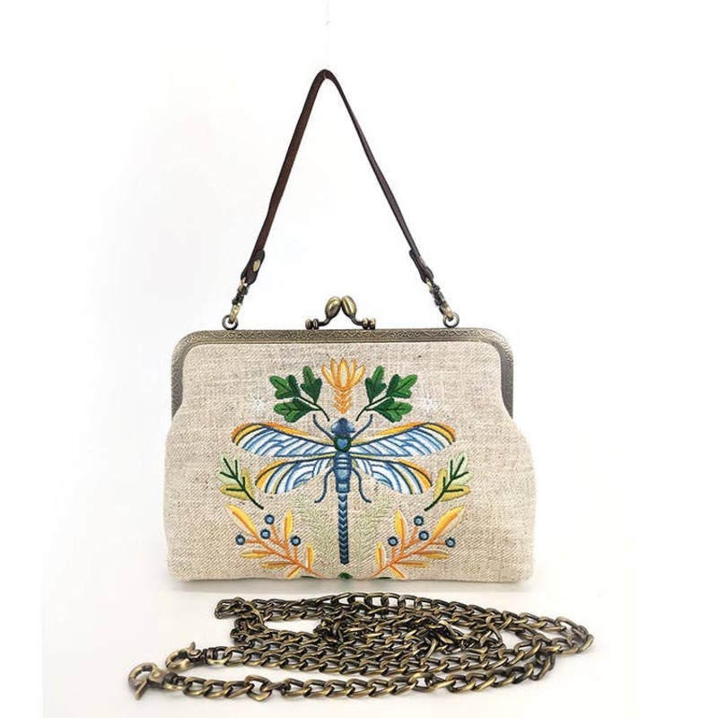 COMECO INC – Dragonfly Vintage Kisslock Bag: Beige
