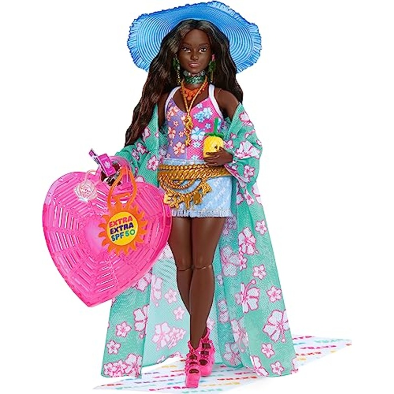 Barbie Extra Fly Doll with Beach-Themed Travel Clothes & Accessories