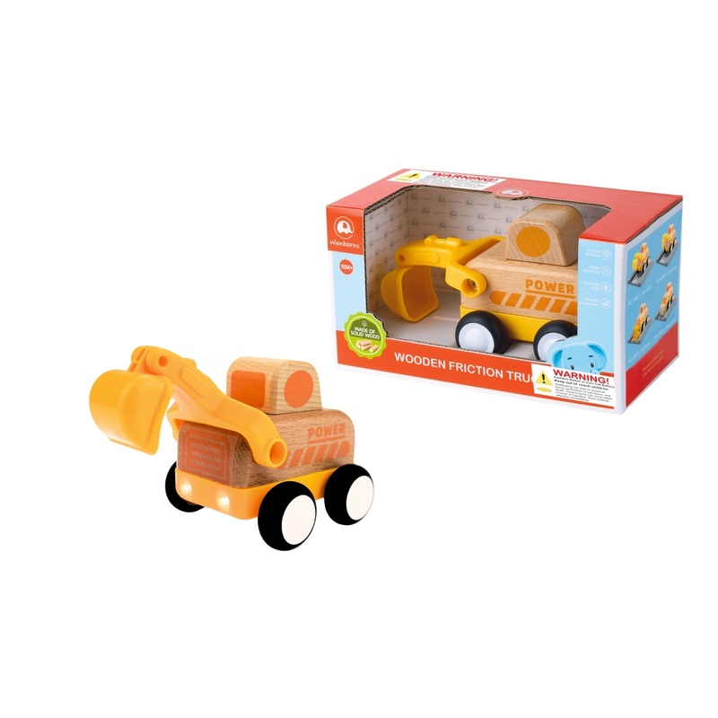WOODEN FRICTION TRUCH DIGGER WITH SOUND AND LIGHTS