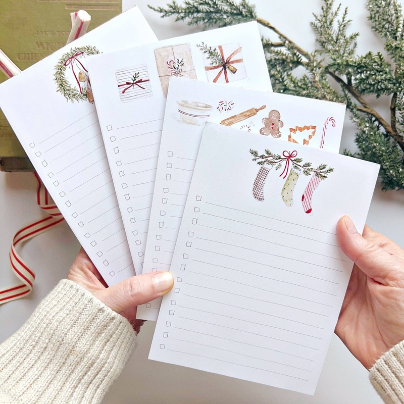 Christmas Checklist Notepad by Emily Lex bell wreath